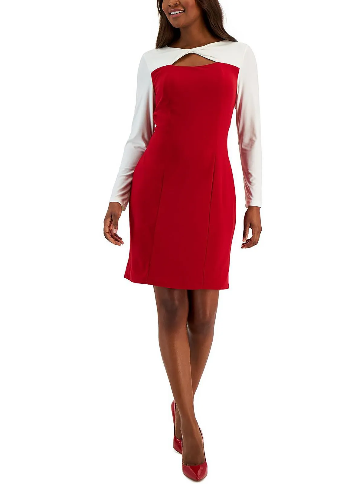 Exclusive Womens Knot Neck Colorblock Sheath Dress  Last Chance!