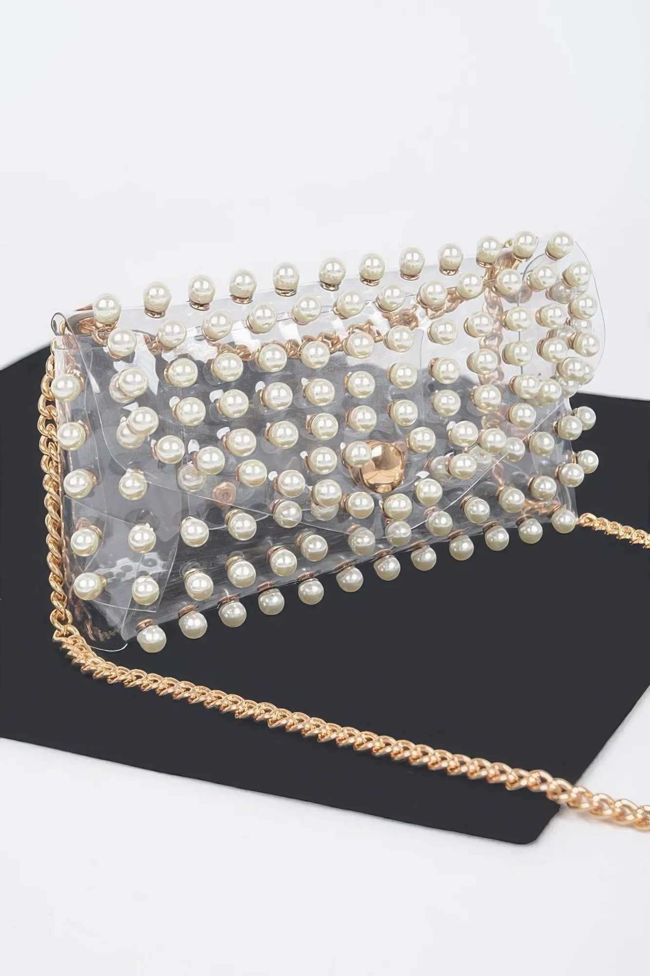 FASHNZFAB Women's Rhinestone Clear Belt Bag W/chain