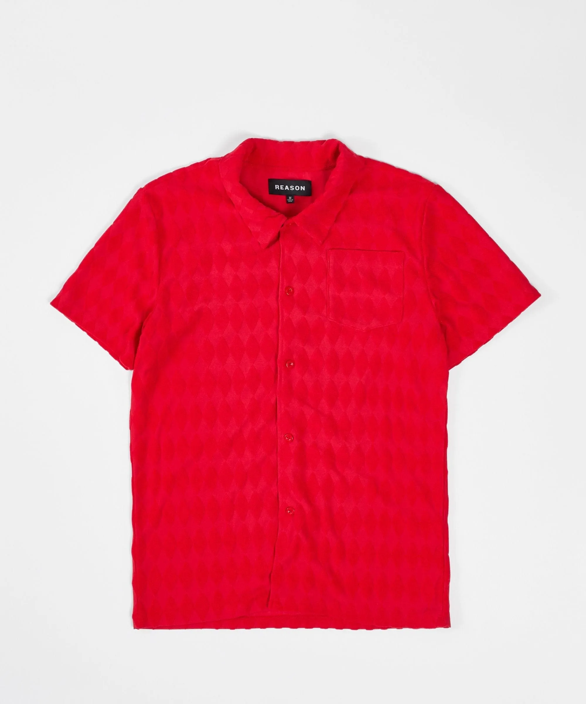 Final Few Diamond Plate Towel Color Blocked Short Sleeve Button Down Shirt - Red  Last Chance!