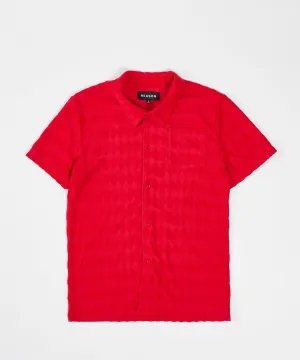 Final Few Diamond Plate Towel Color Blocked Short Sleeve Button Down Shirt - Red  Last Chance!