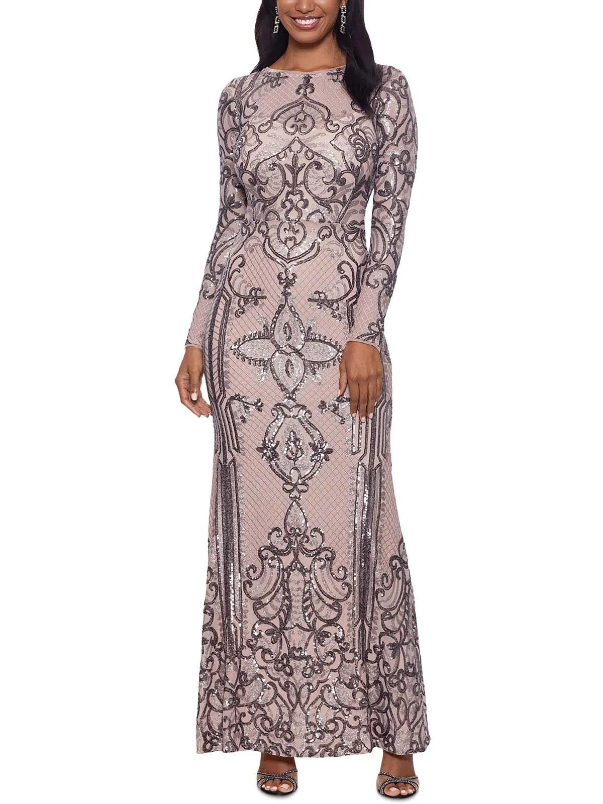 Final Few Petites Womens Sequined Long Sleeve Evening Dress  Last Few Pieces!