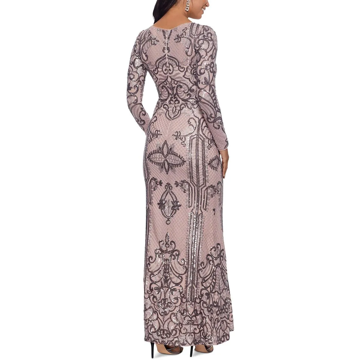 Final Few Petites Womens Sequined Long Sleeve Evening Dress  Last Few Pieces!