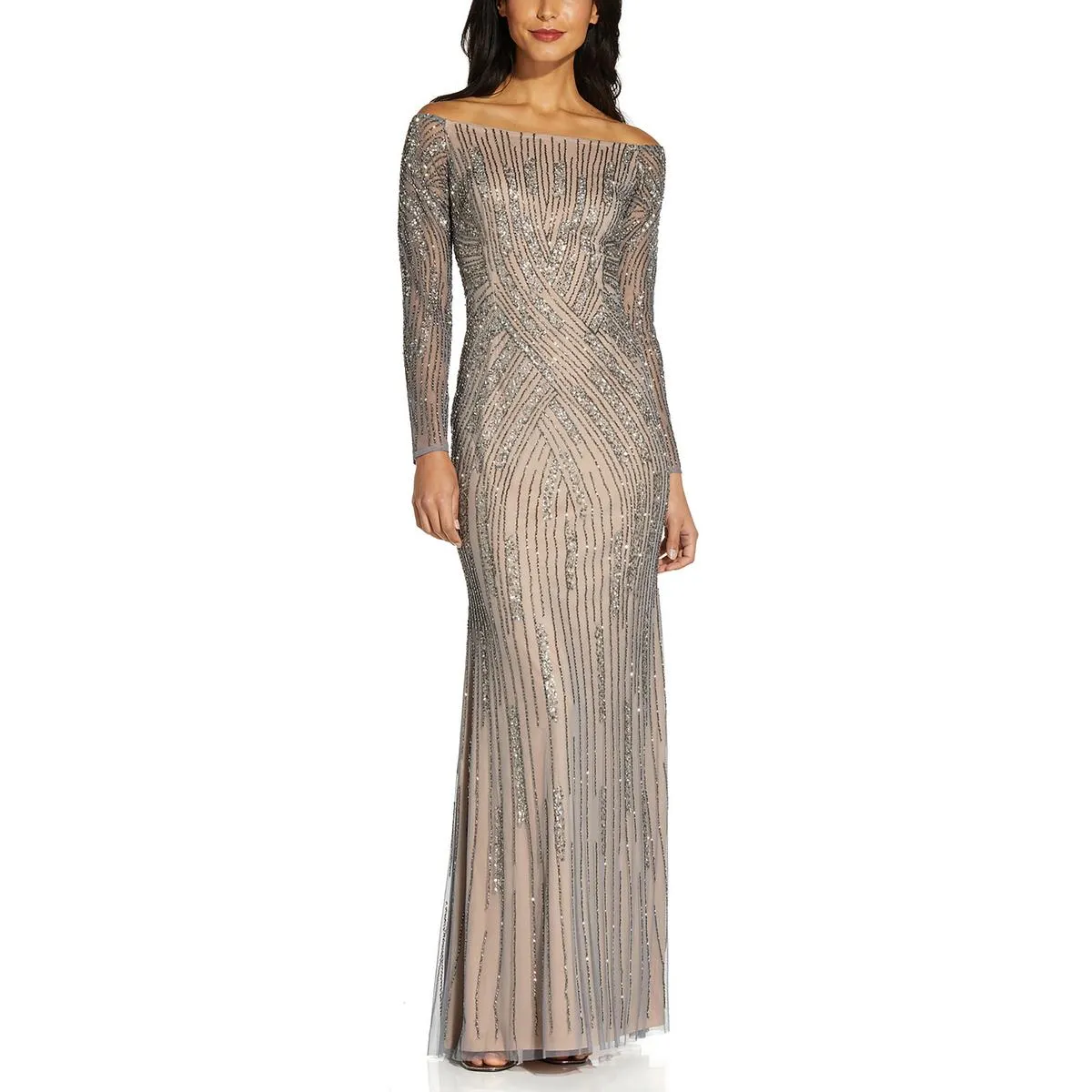 Final Few Womens Beaded Off-The-Shoulder Evening Dress  Ends Soon!