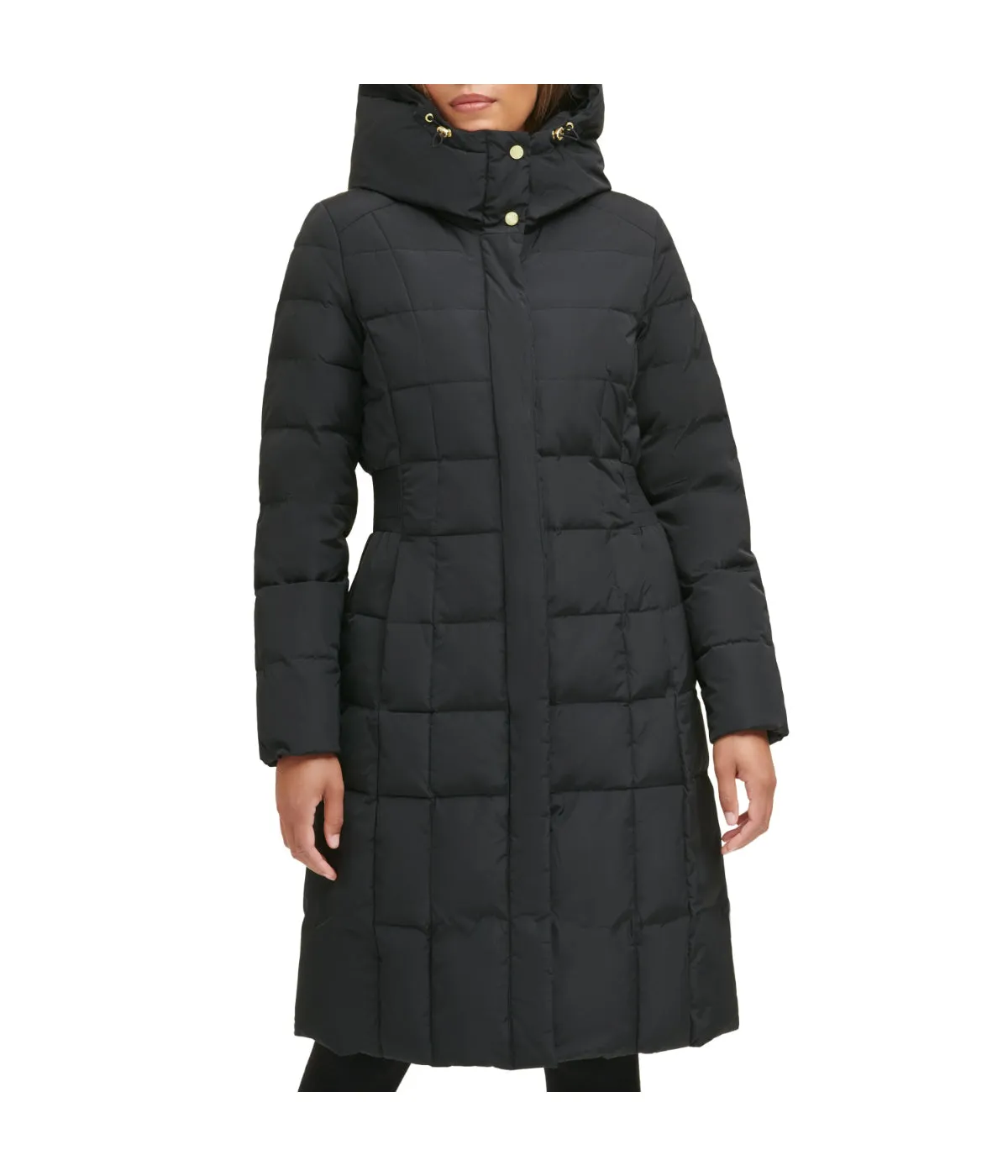Flash Sale! Box Quilt Down Zip Front Coat Black  Ends Soon!