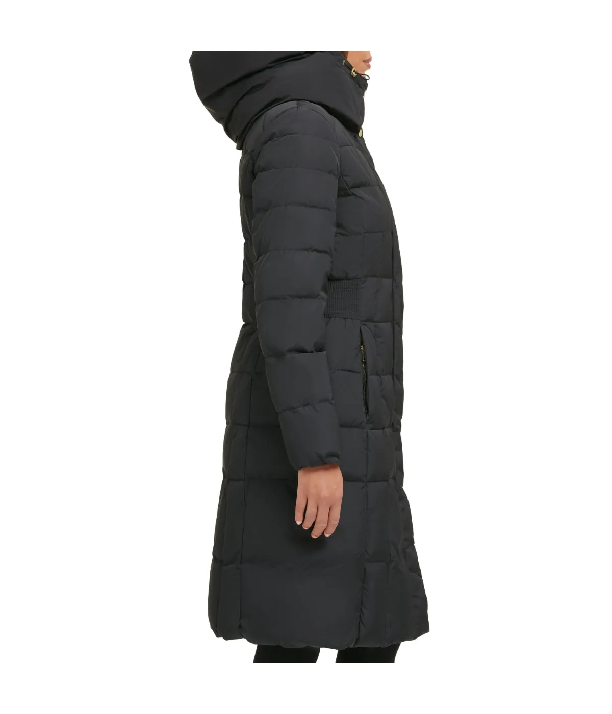 Flash Sale! Box Quilt Down Zip Front Coat Black  Ends Soon!
