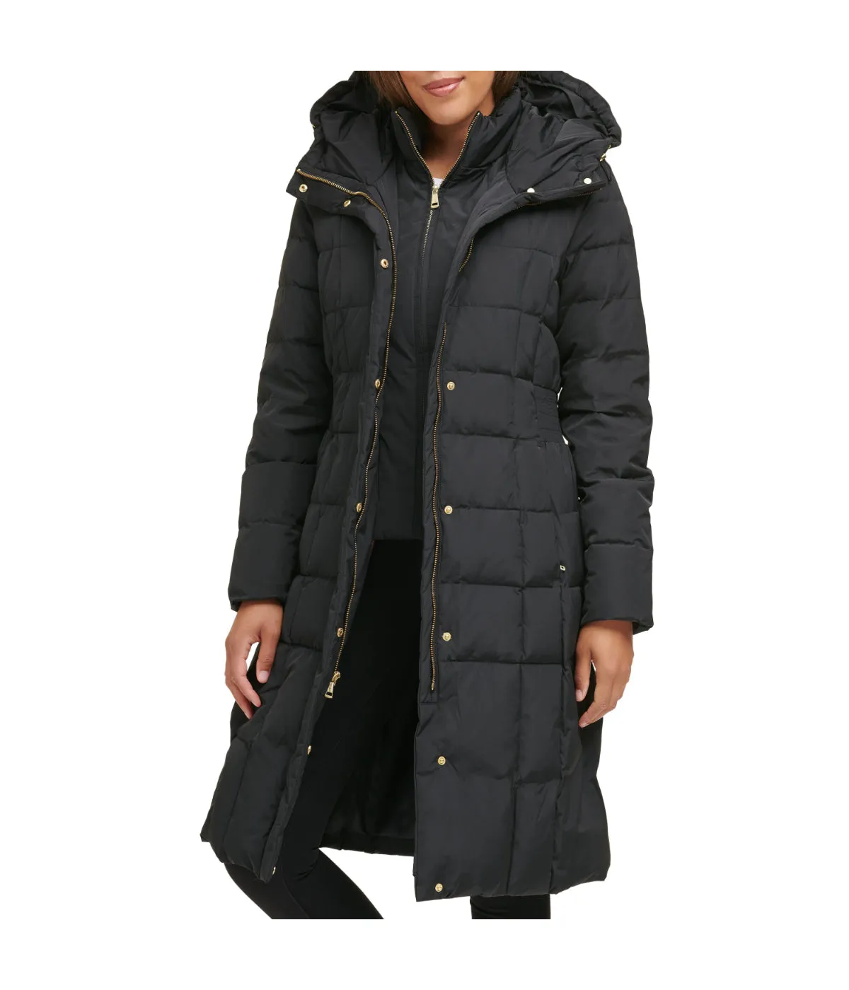 Flash Sale! Box Quilt Down Zip Front Coat Black  Ends Soon!