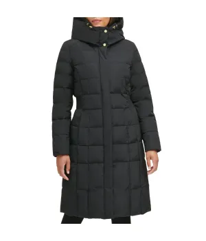 Flash Sale! Box Quilt Down Zip Front Coat Black  Ends Soon!