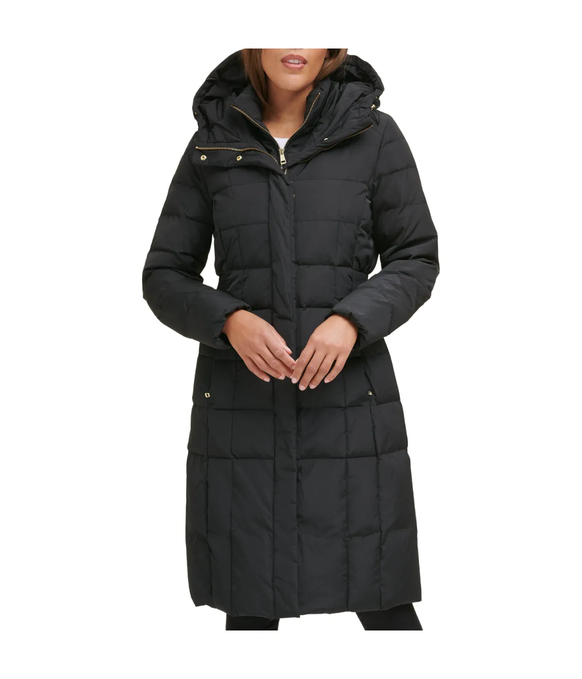 Flash Sale! Box Quilt Down Zip Front Coat Black  Ends Soon!