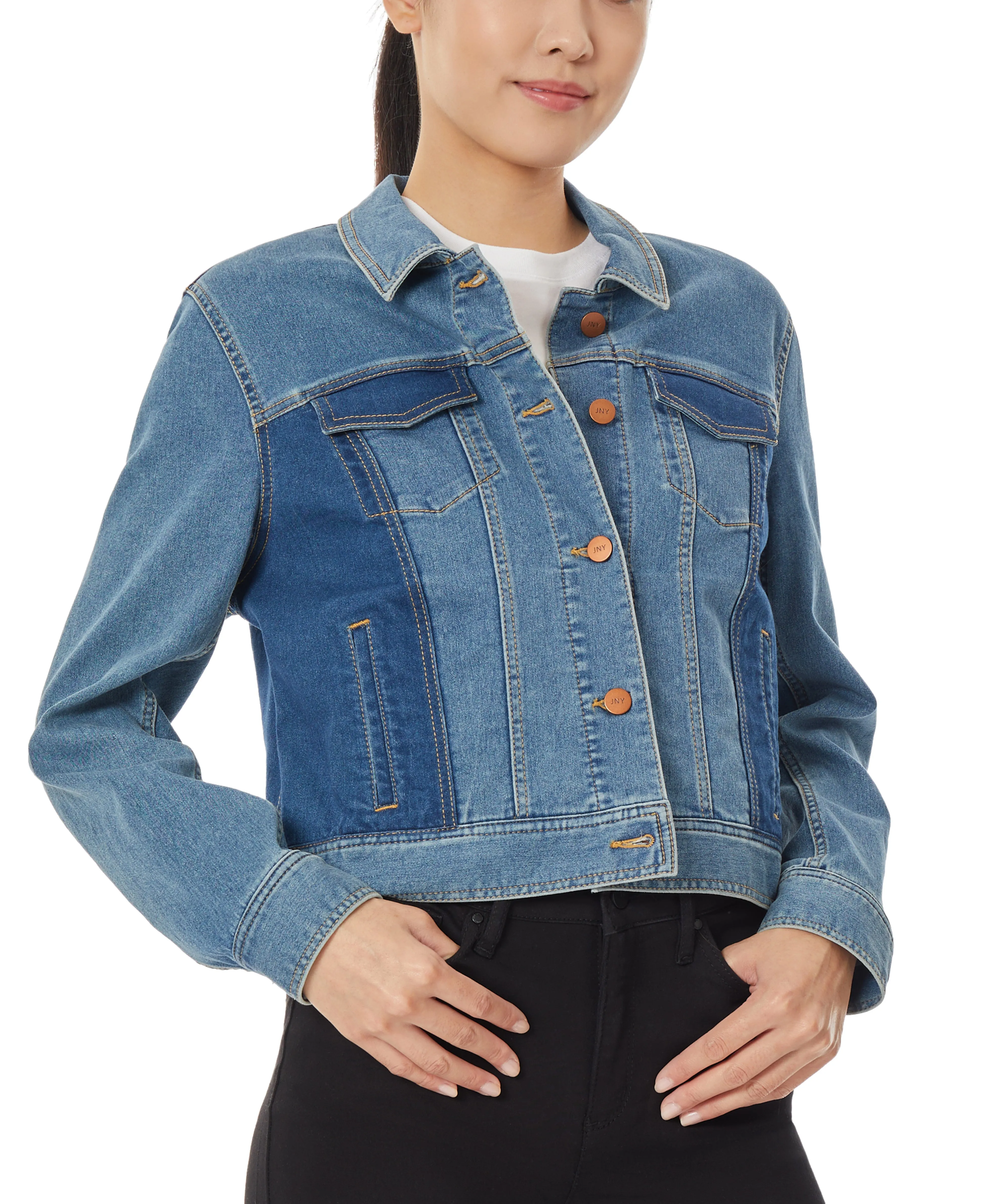 Flash Sale Colorblock Denim Jacket with 2 Front Pockets  Last Chance!