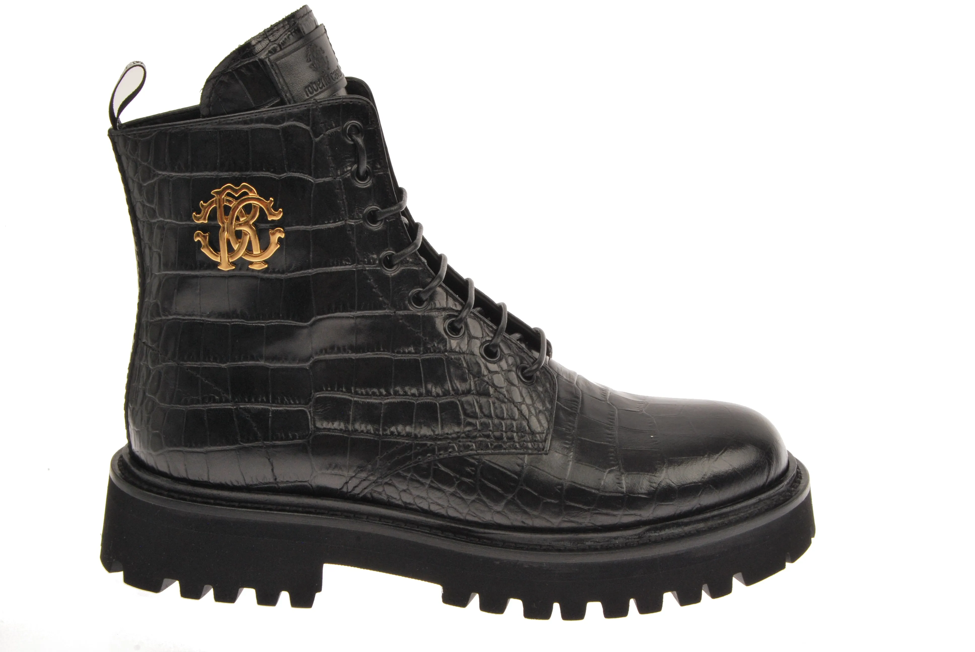 Flash Sale! Crocodile Embossed Gold Crest Lace Up Boot  Today Only!