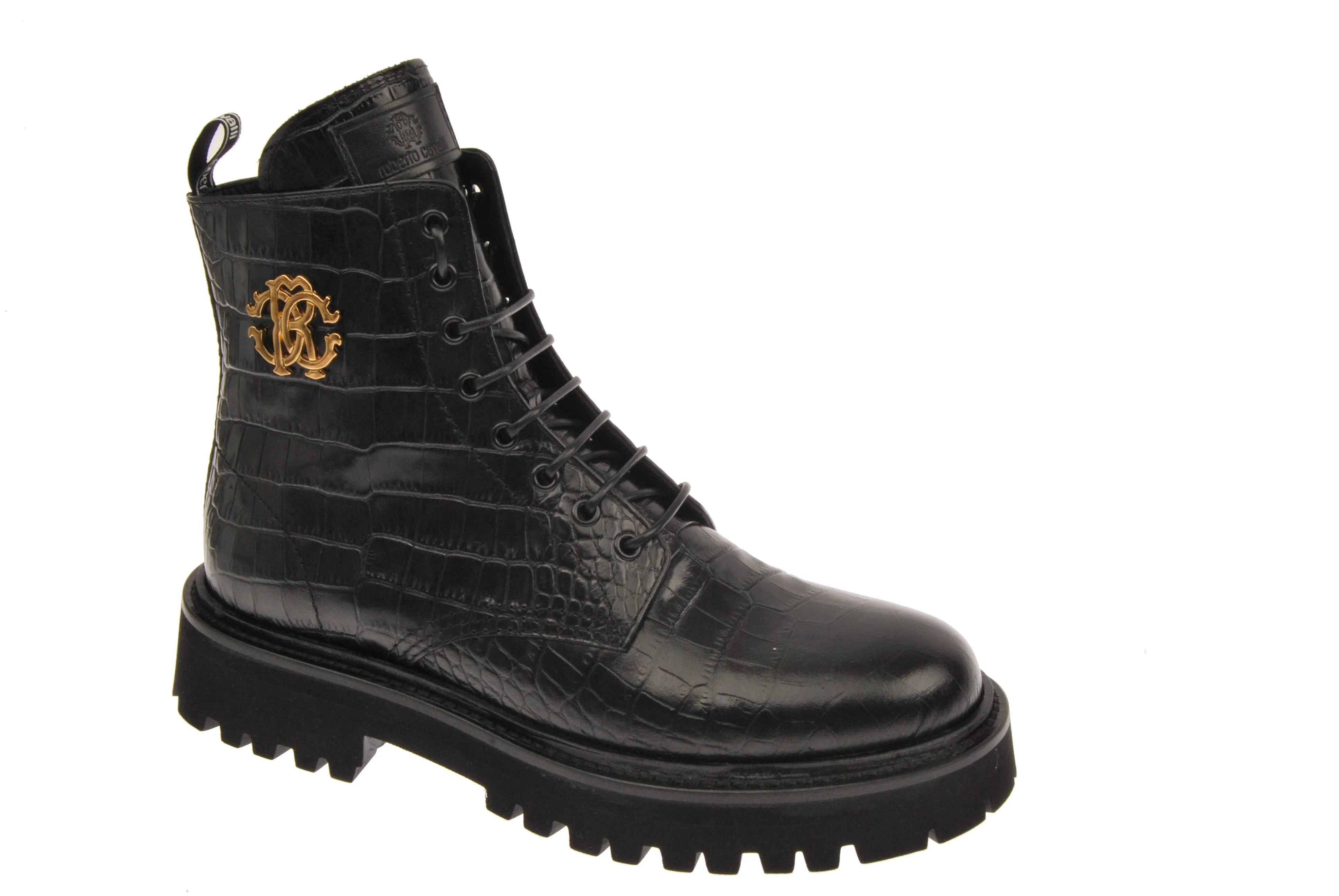 Flash Sale! Crocodile Embossed Gold Crest Lace Up Boot  Today Only!