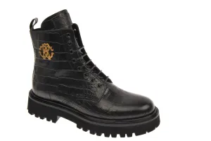 Flash Sale! Crocodile Embossed Gold Crest Lace Up Boot  Today Only!