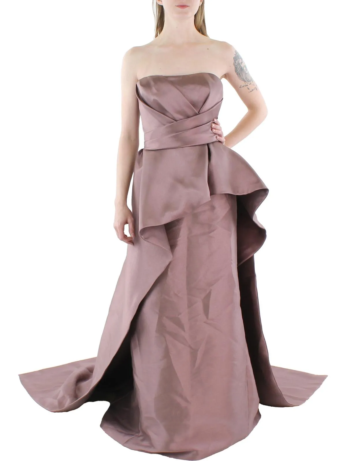 Flash Sale! Mikado Womens Peplum Strapless Evening Dress  Last Chance!