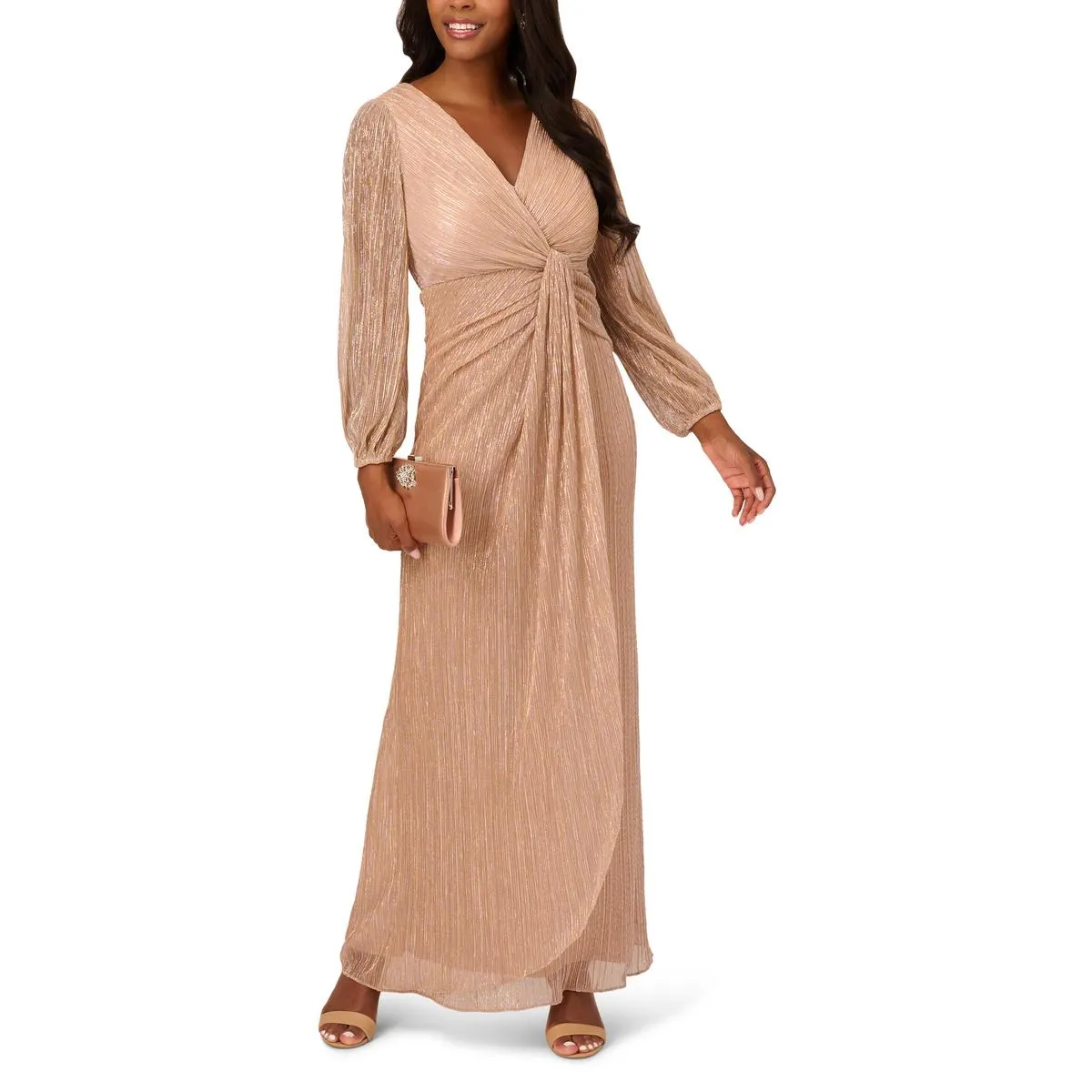 Flash Sale Womens Metallic Draped Evening Dress  Last Few Pieces!