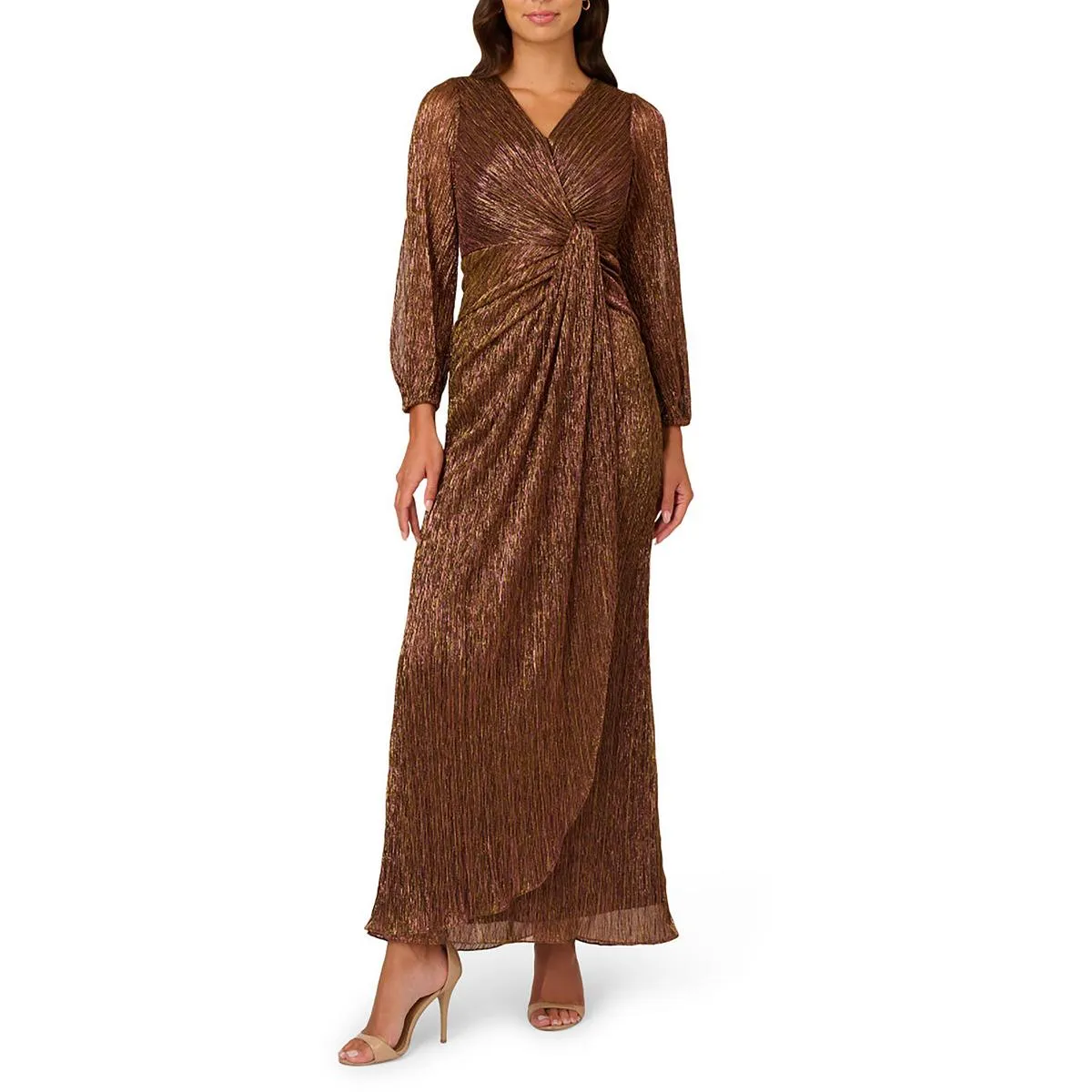 Flash Sale Womens Metallic Draped Evening Dress  Last Few Pieces!