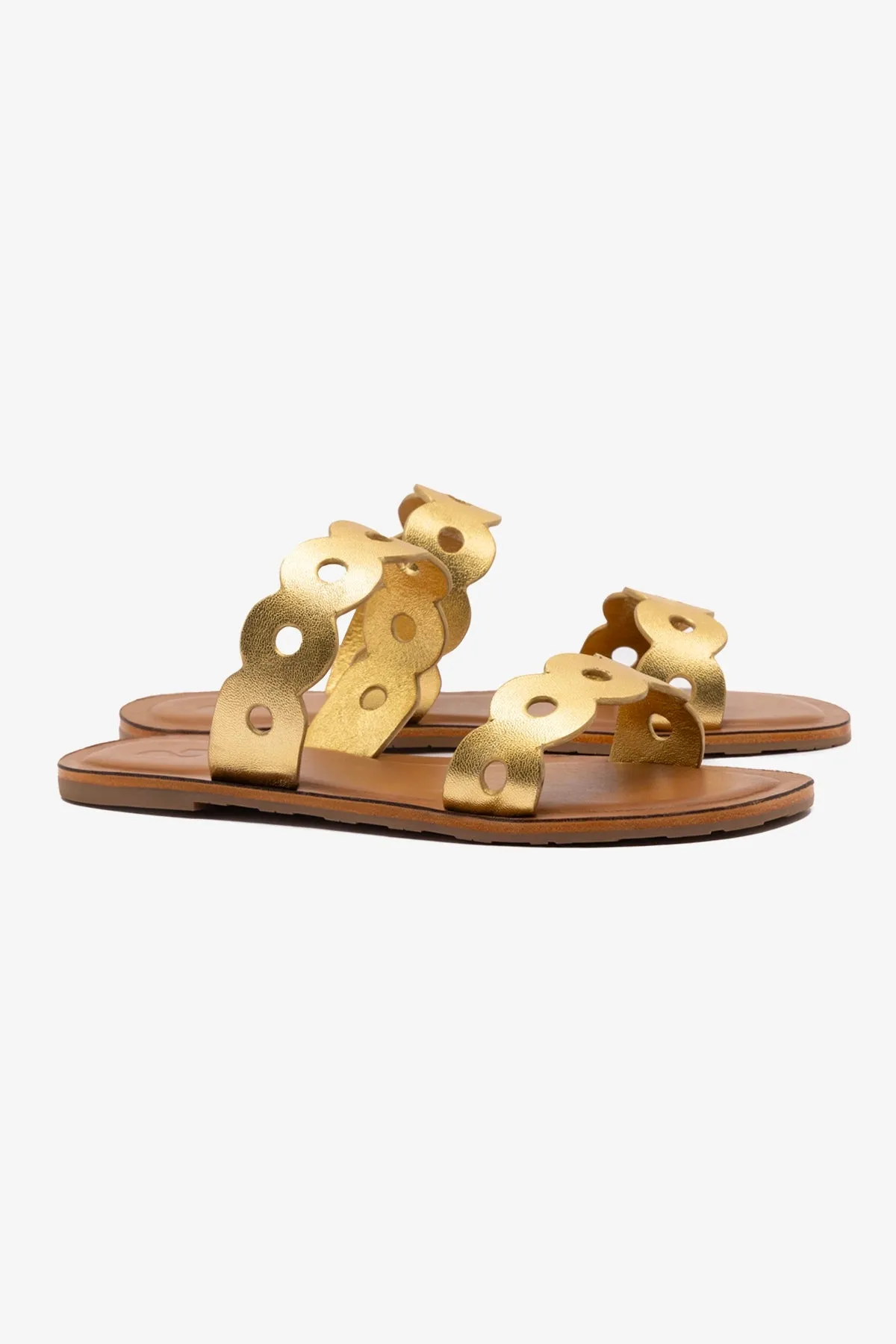 Florence Flat Mule In Gold Metallic Leather