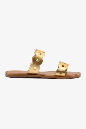 Florence Flat Mule In Gold Metallic Leather