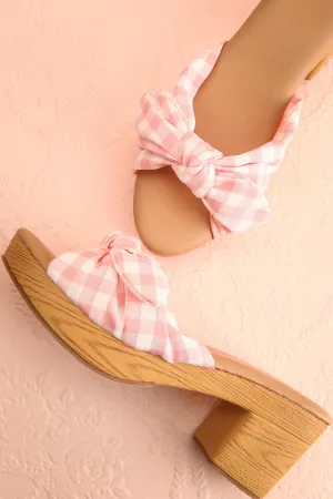 Gainier | Heeled Mules w/ Gingham Print