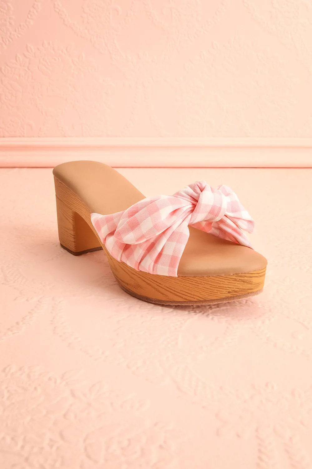 Gainier | Heeled Mules w/ Gingham Print