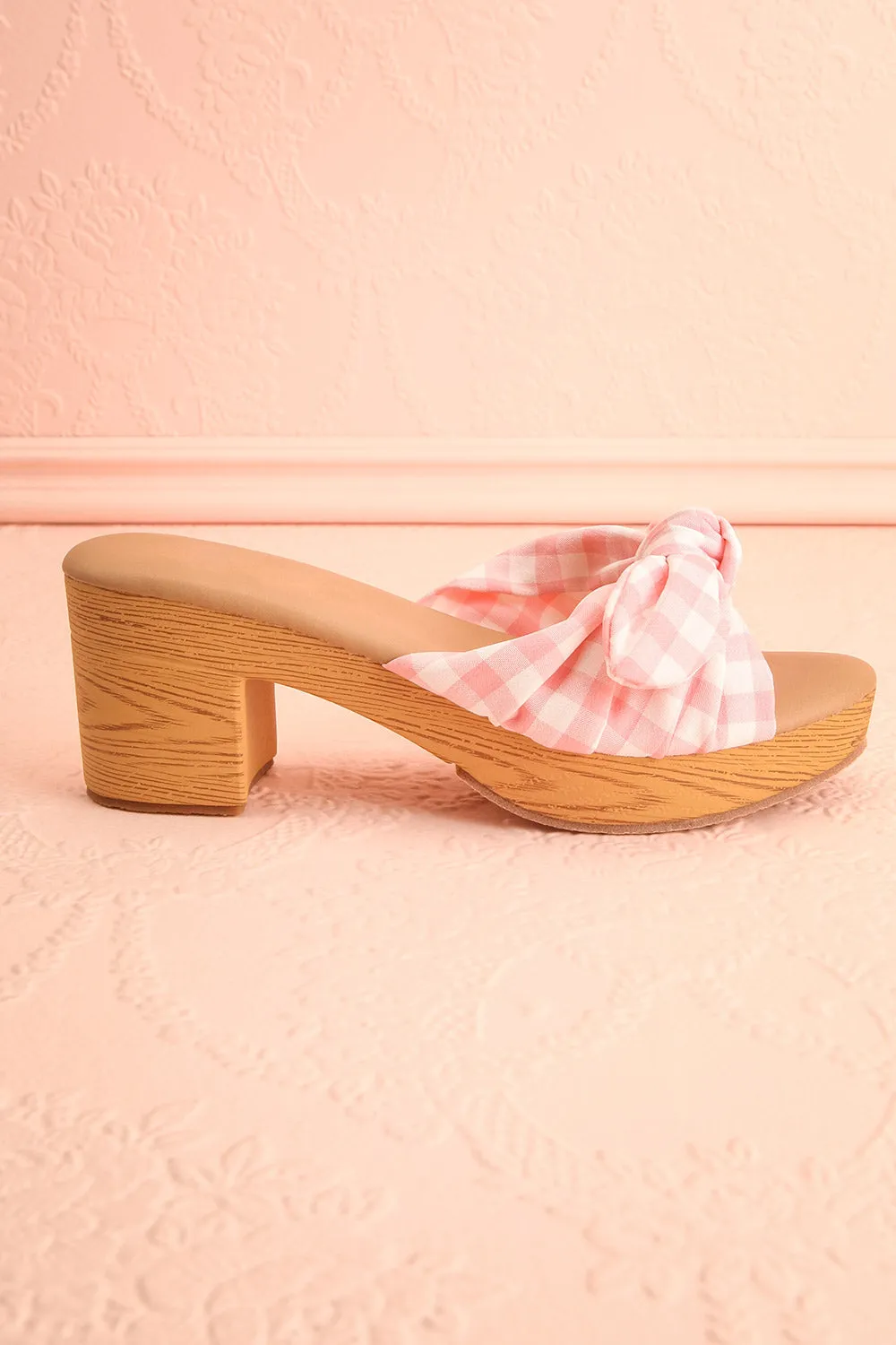 Gainier | Heeled Mules w/ Gingham Print