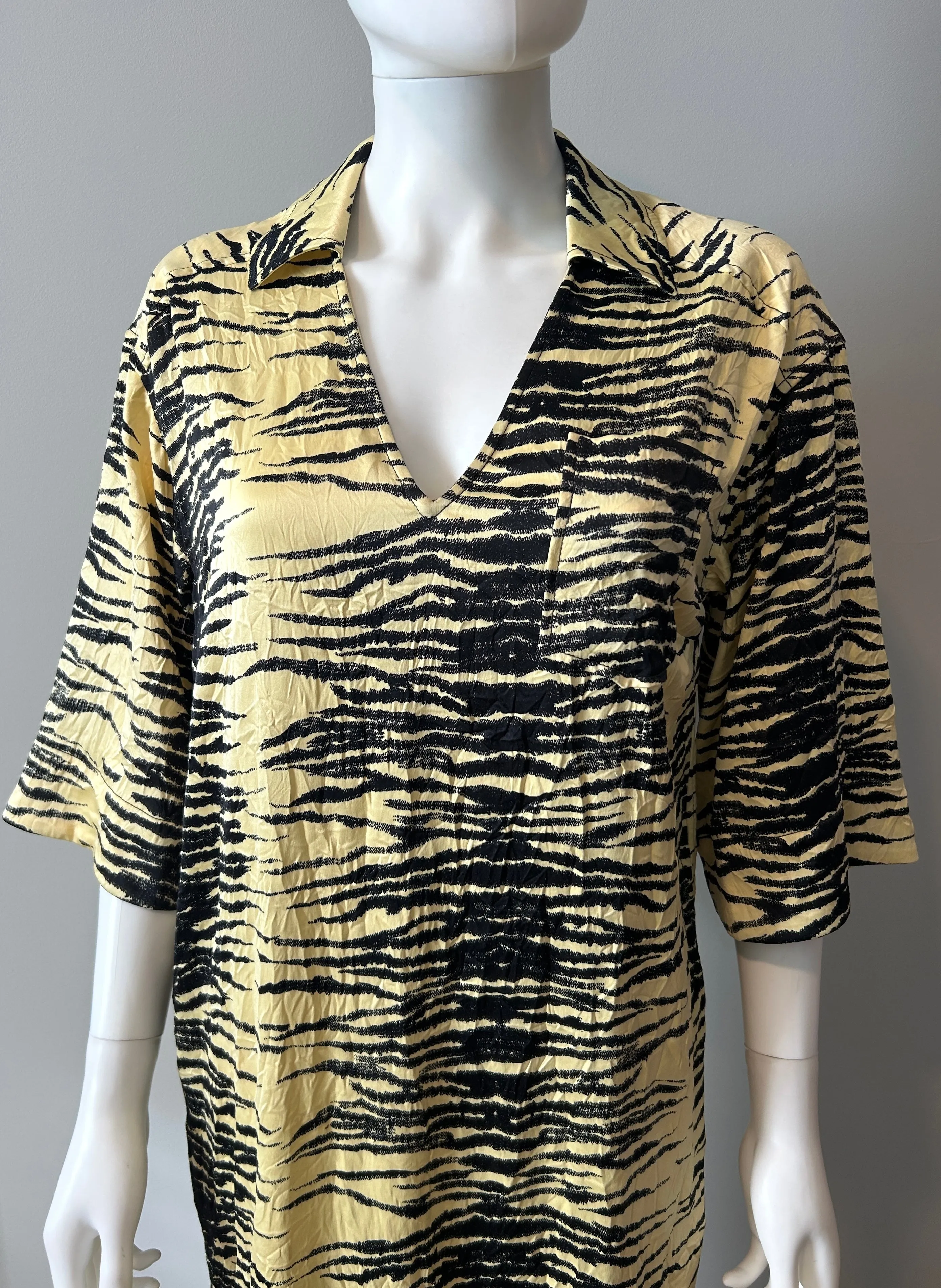 Ganni Yellow and Black Crinkle Dress Size XS