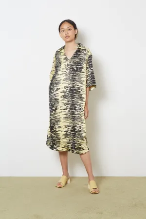 Ganni Yellow and Black Crinkle Dress Size XS