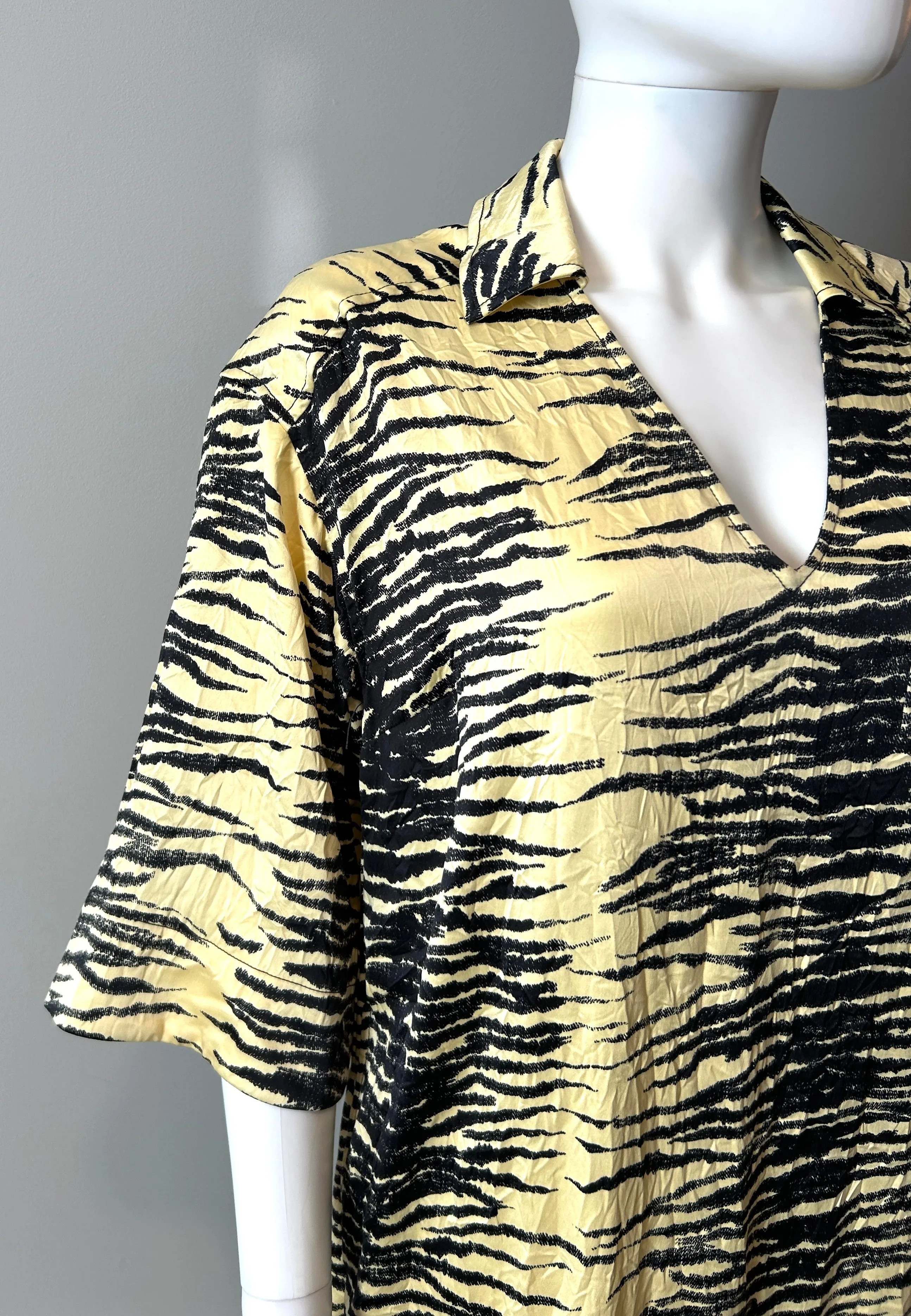 Ganni Yellow and Black Crinkle Dress Size XS