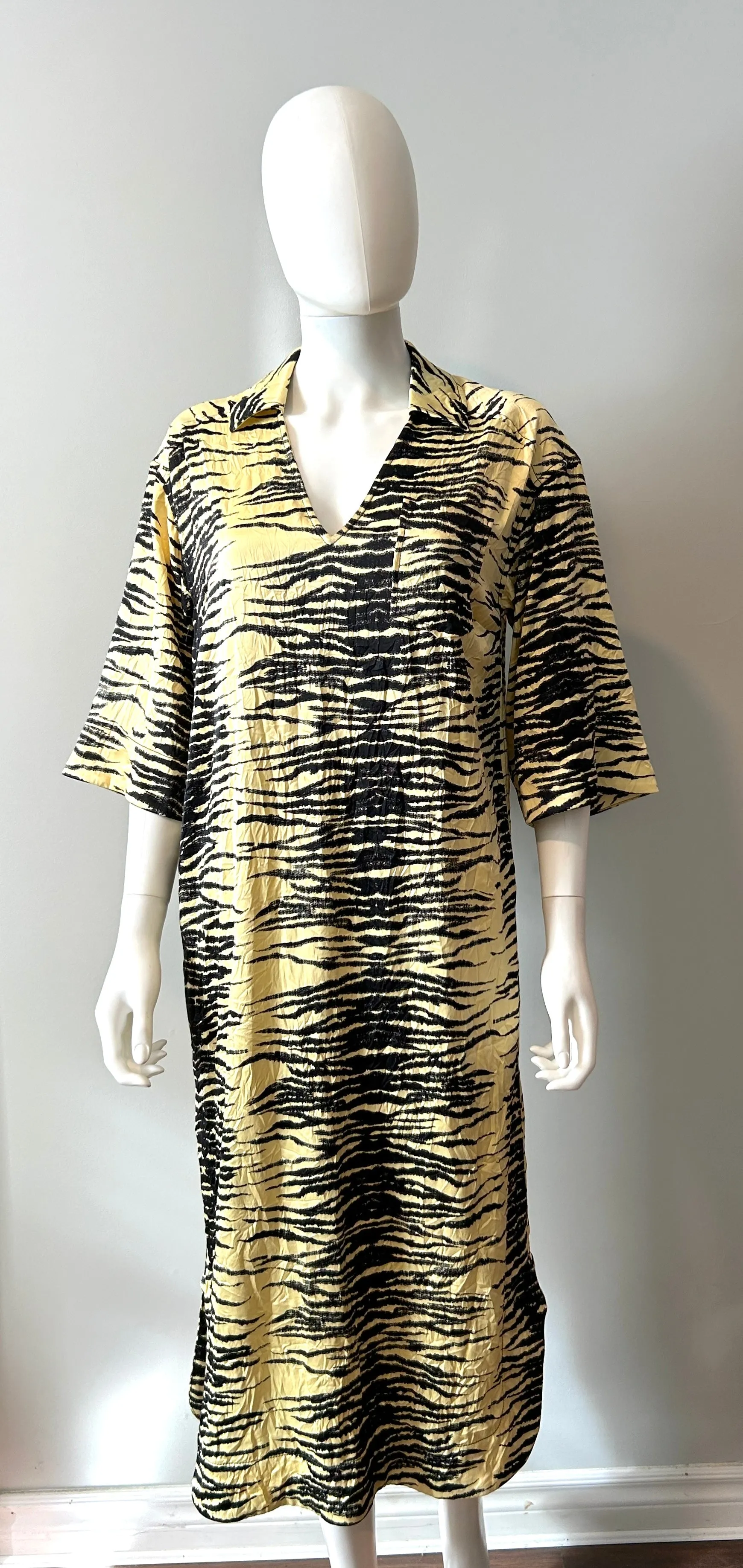 Ganni Yellow and Black Crinkle Dress Size XS