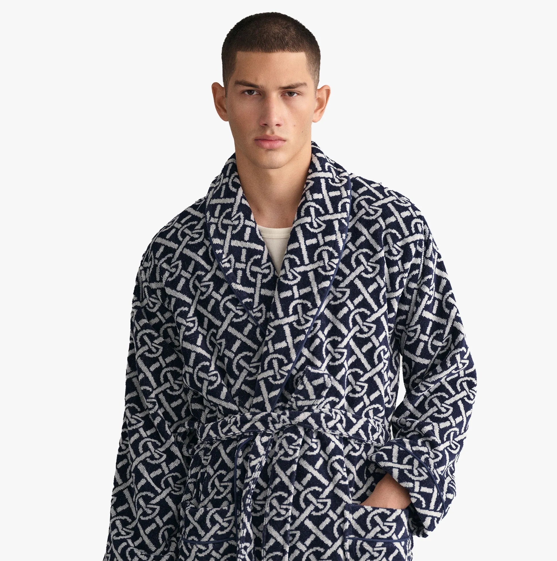 GANT G-PATTERN Unisex Bathrobe Evening Blue