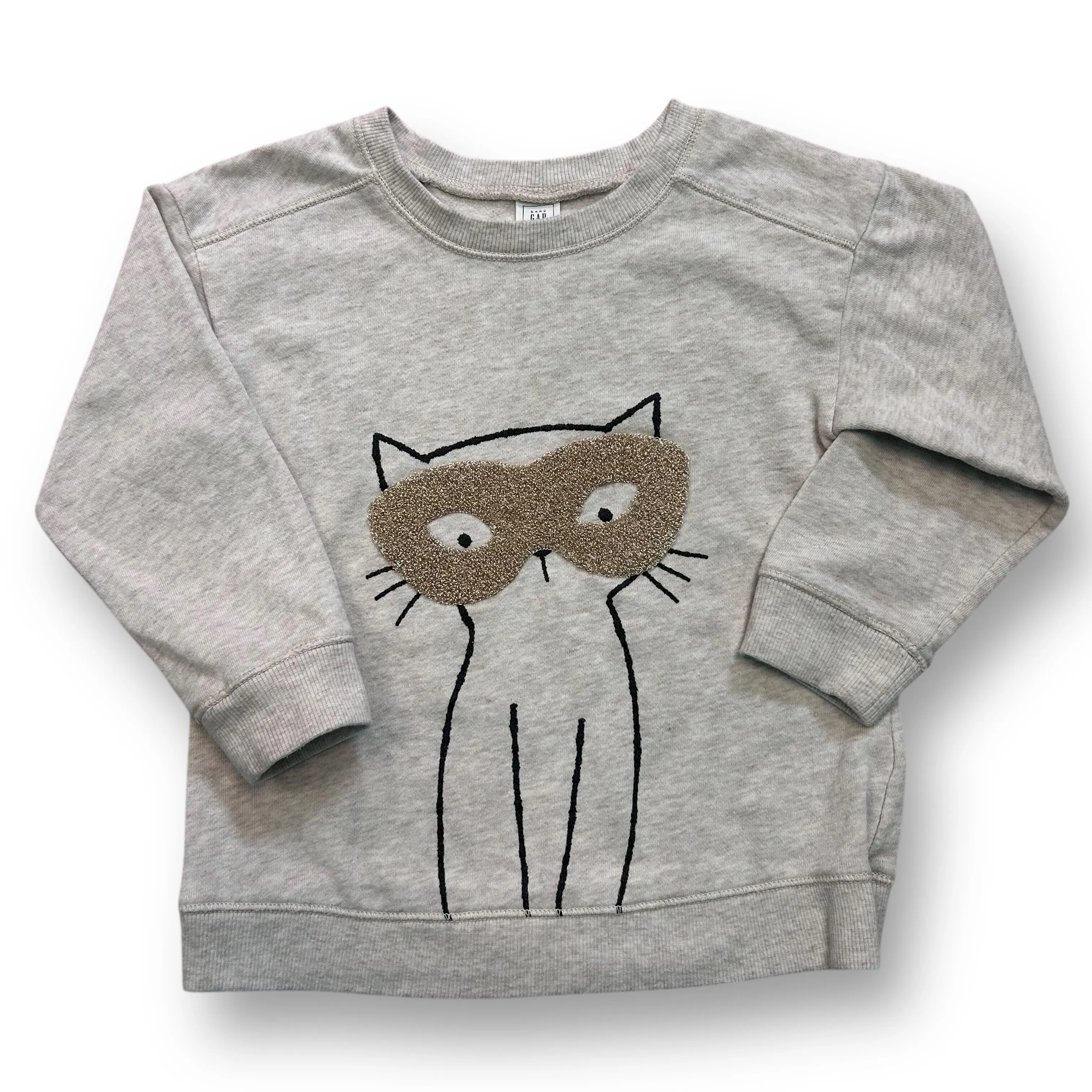 Gap Kids Girls Size 3 Fuzzy Gold Masked Kitty Light Beige Pullover Sweatshirt