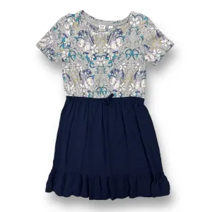 Gap Youth Girl Size 10 Navy & Gray Floral Print Short Sleeve Flowy Dress