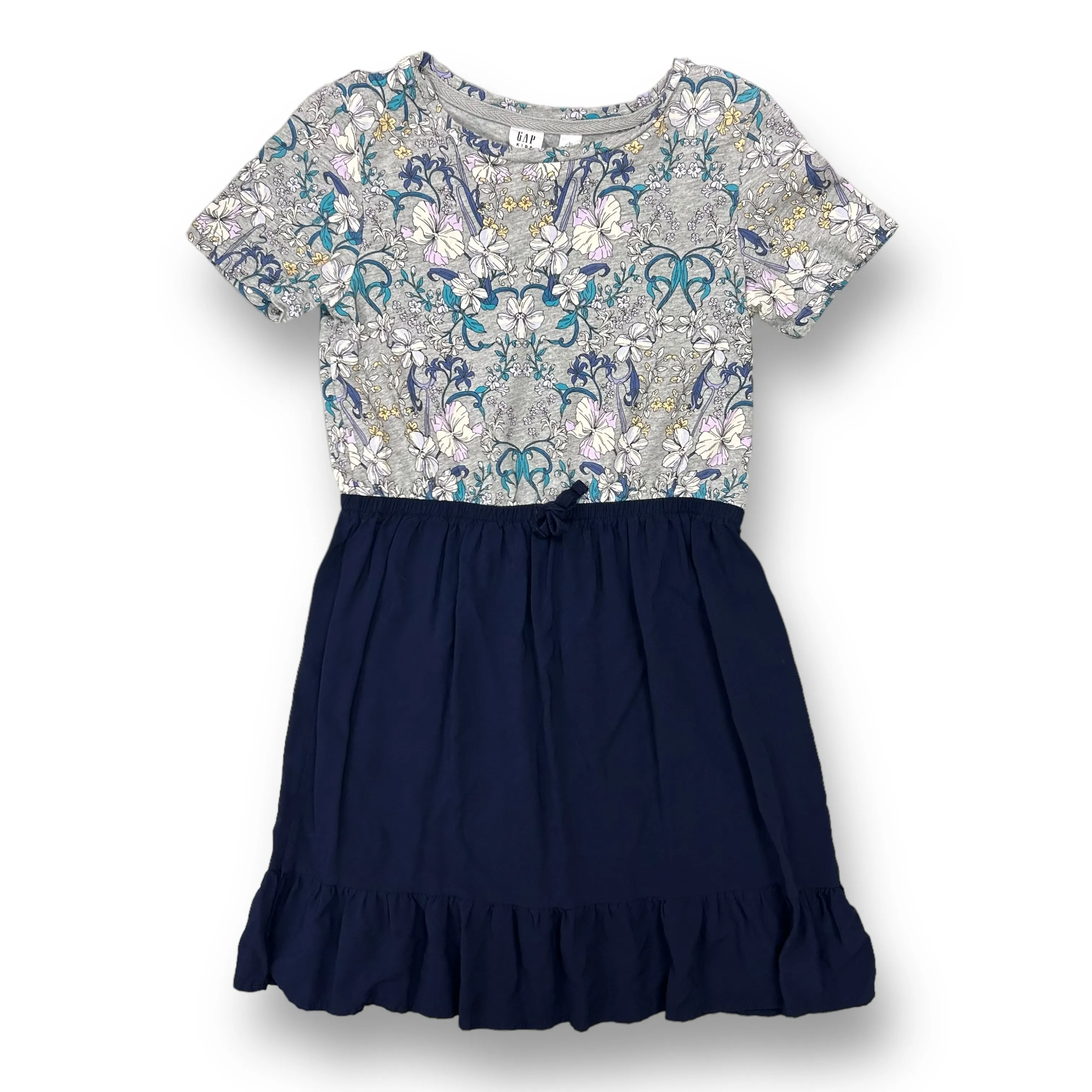 Gap Youth Girl Size 10 Navy & Gray Floral Print Short Sleeve Flowy Dress