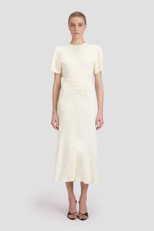 Gathered Waist Midi Dress In Ivory Victoria Beckham