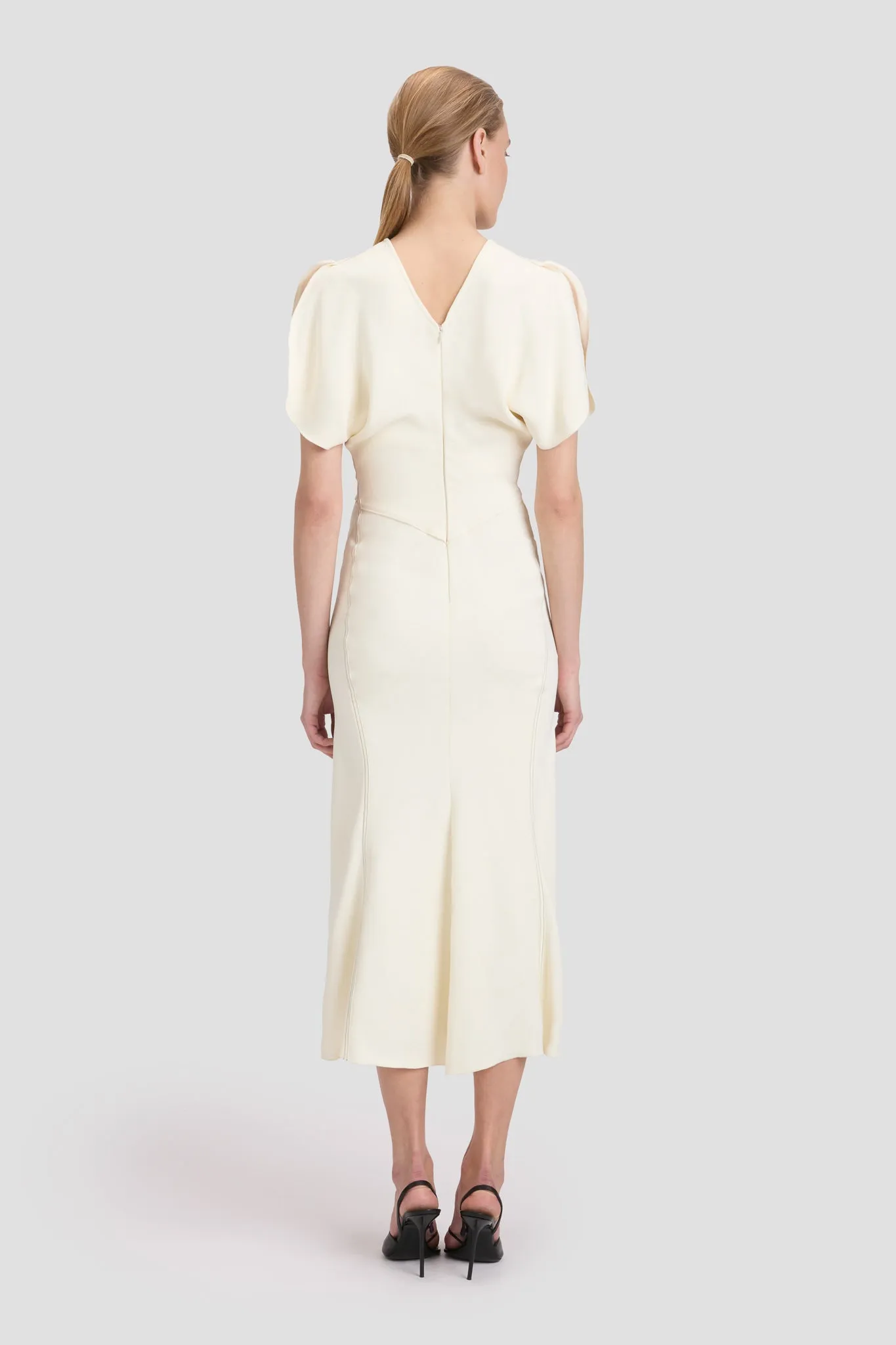 Gathered Waist Midi Dress In Ivory Victoria Beckham