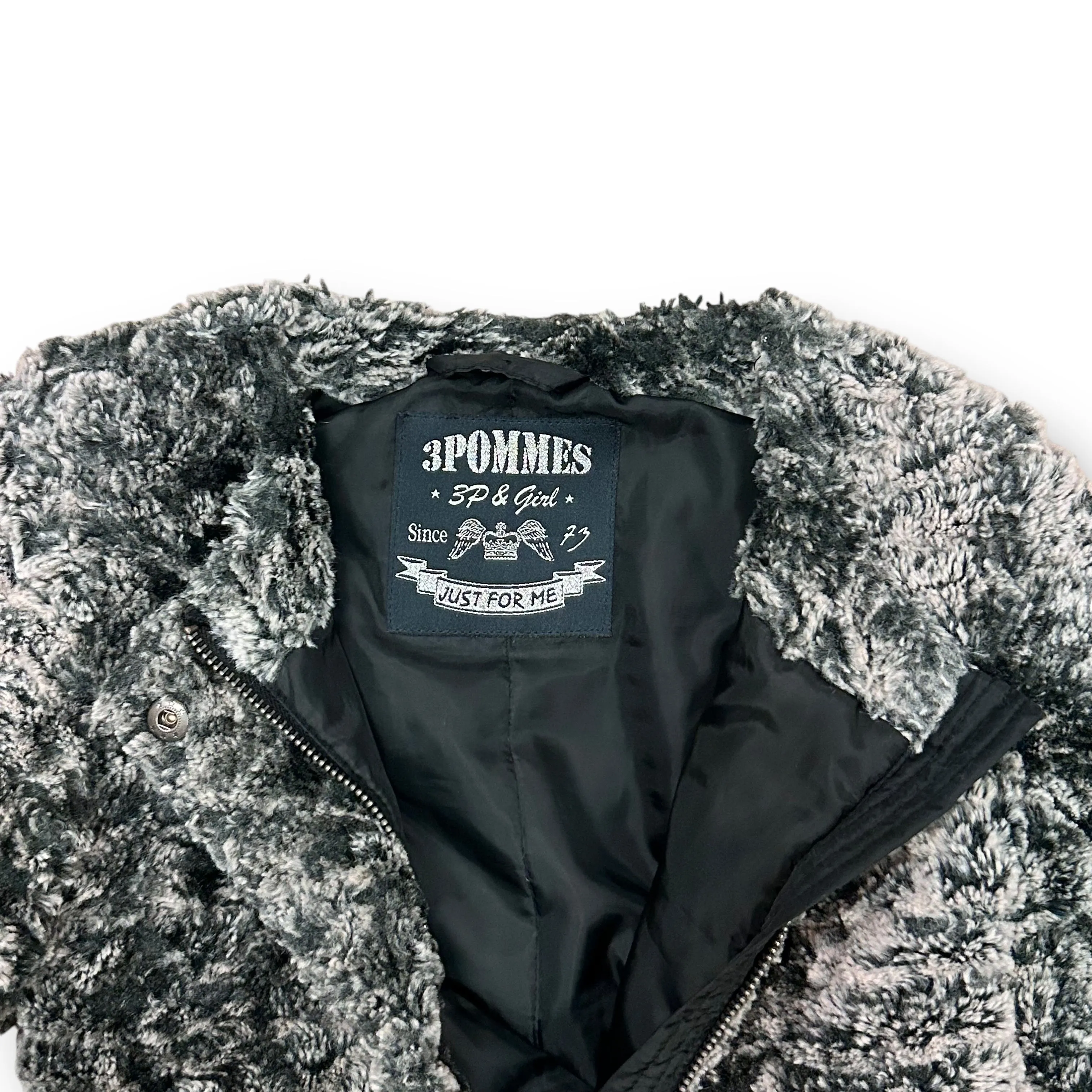 Girls 3 Pommes Size 5/6 Gray Fluffy Faux Fur Zippered Designer Jacket