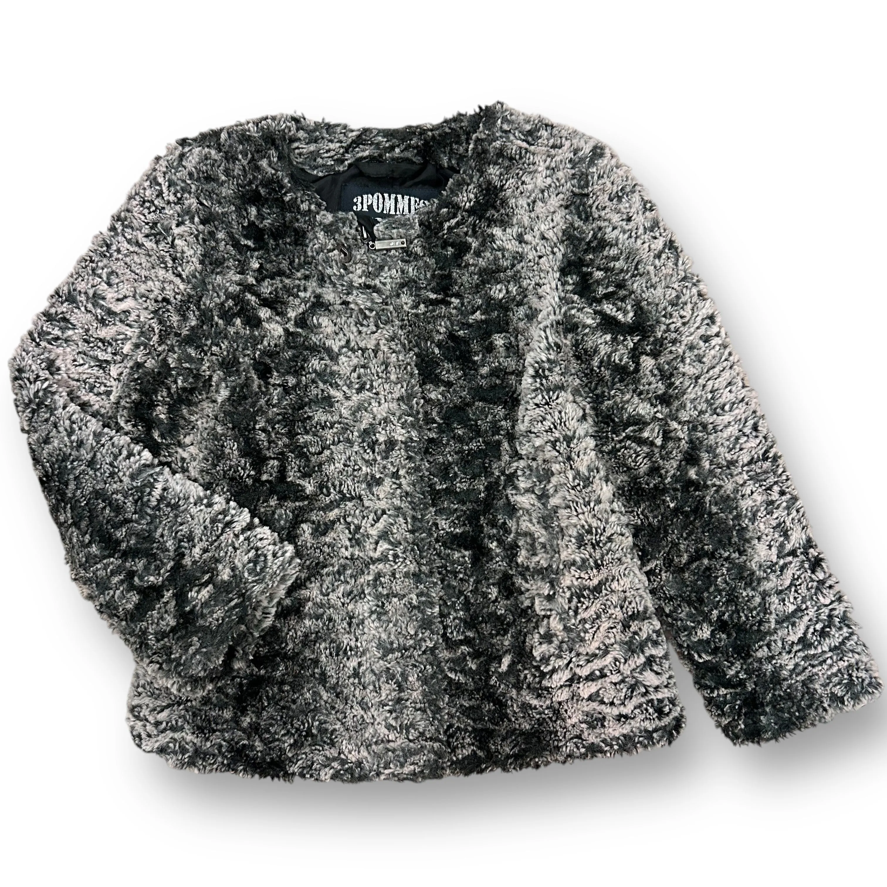 Girls 3 Pommes Size 5/6 Gray Fluffy Faux Fur Zippered Designer Jacket