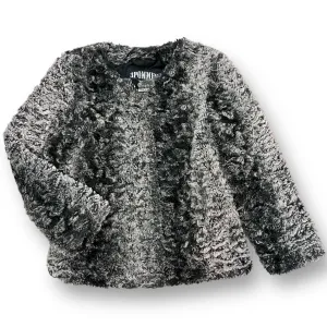 Girls 3 Pommes Size 5/6 Gray Fluffy Faux Fur Zippered Designer Jacket