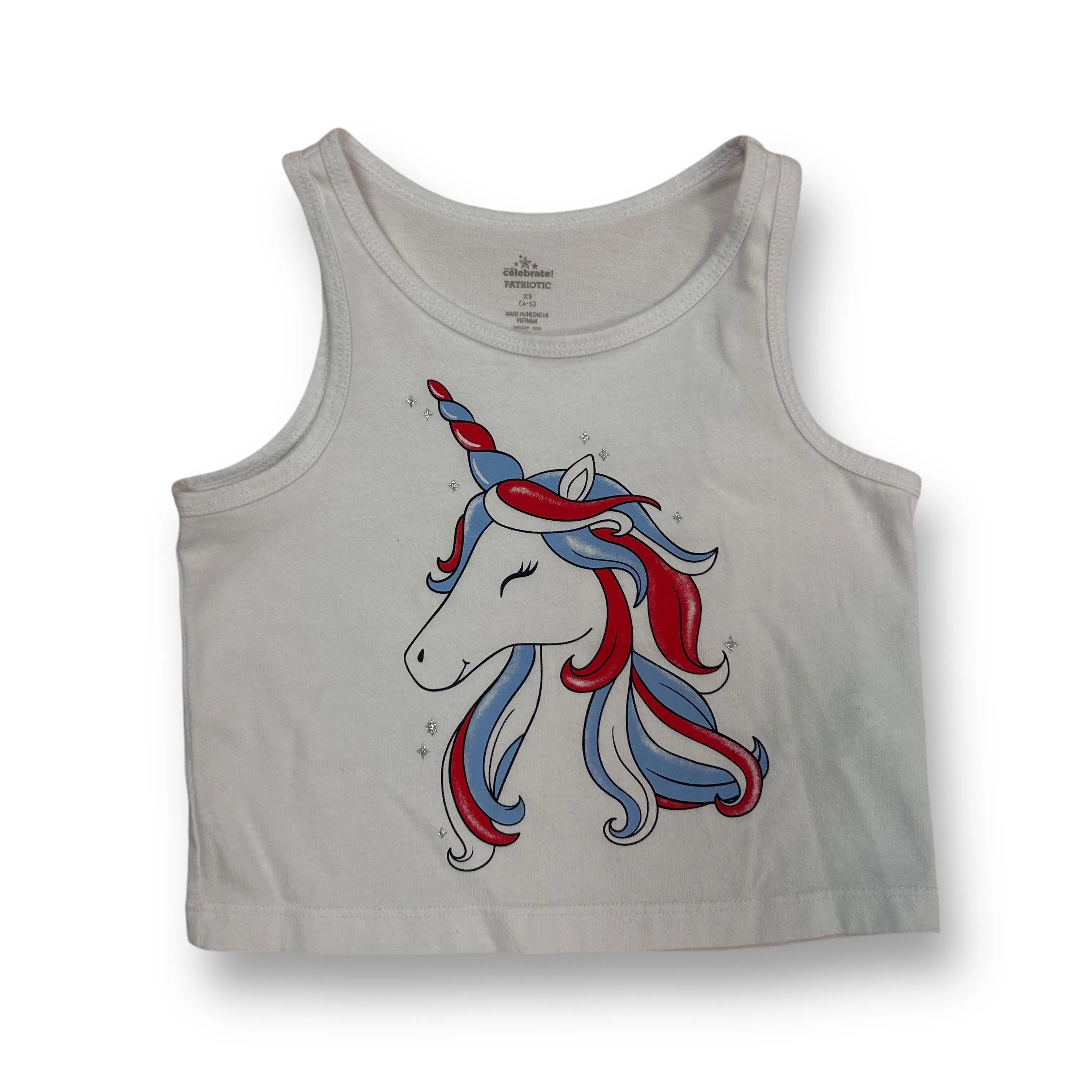 Girls 4th of July Size 4/5 White Patriotic Unicorn Tank