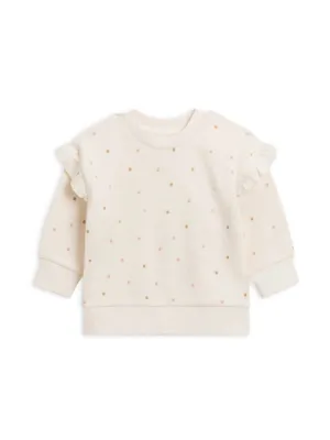 Girl's Abbie Fleece Ruffle Sleeve Pullover In Ivory/fawn
