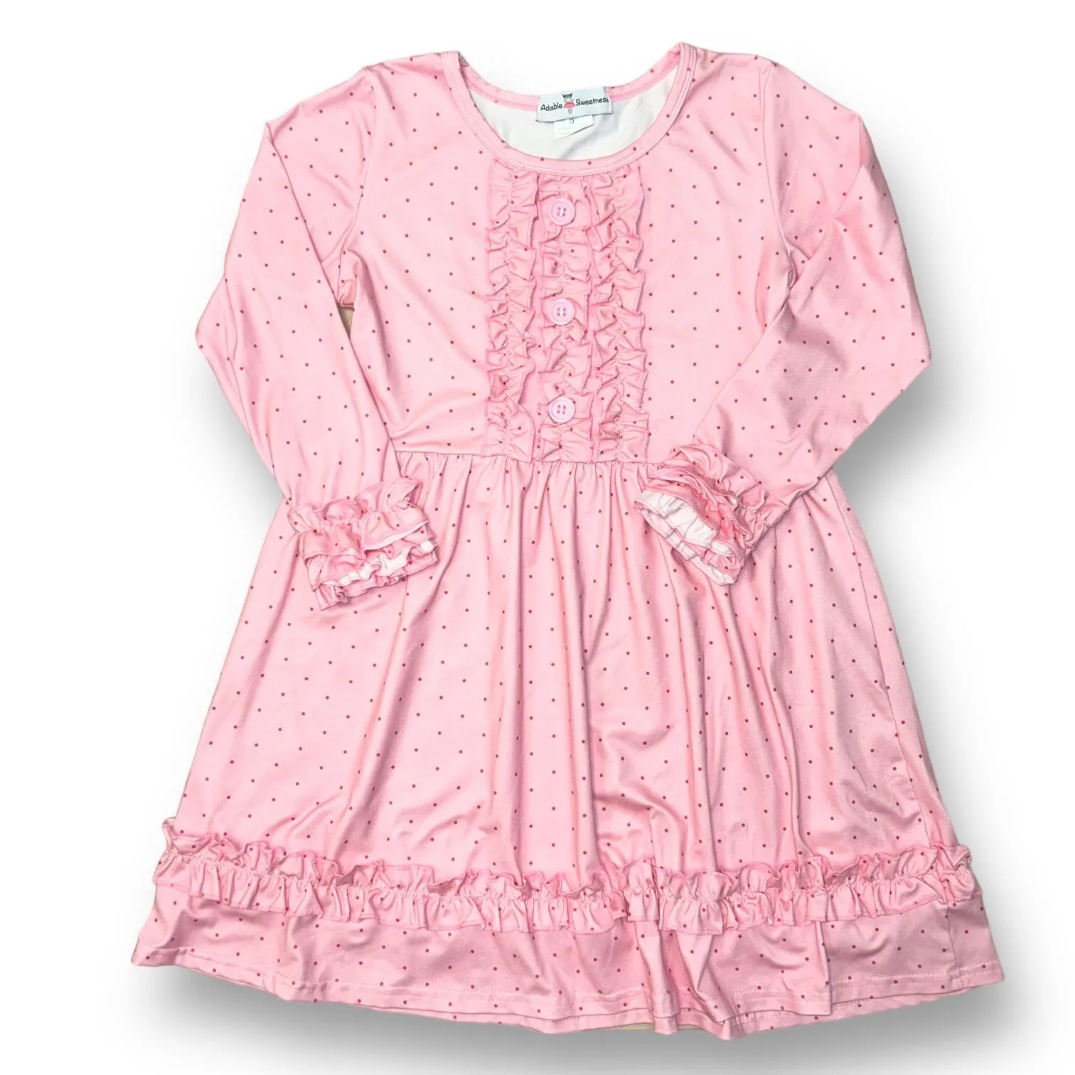 Girls Adorable Sweetness Size 8 Pink Long Sleeve Ruffle Twirl Dress