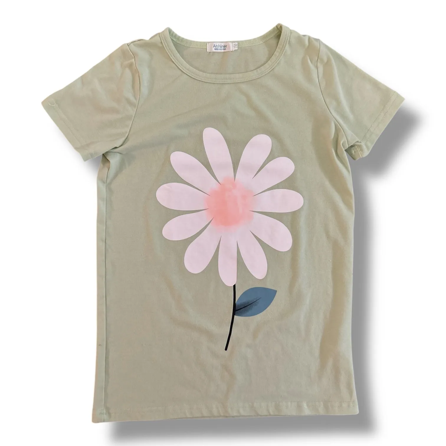 Girls Arshiner Size 12 Light Green Short Sleeve Daisy Shirt