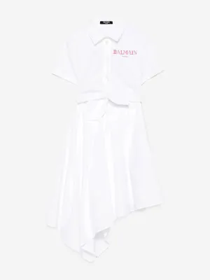 Girls Asymmetrical Shirt Dress in White