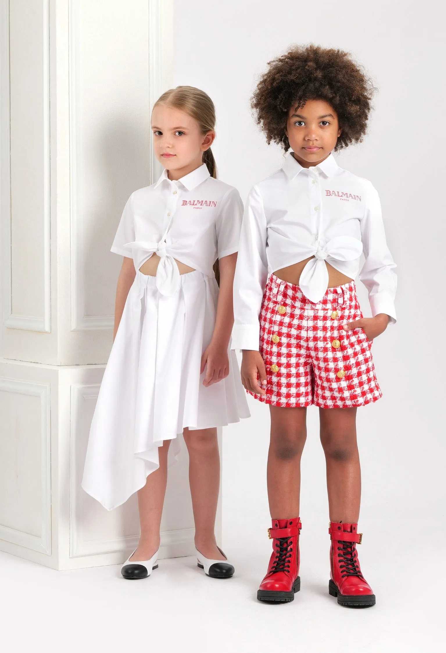 Girls Asymmetrical Shirt Dress in White