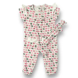 Girls Bebe Size 0-3 Months Gray & Pink Short Sleeve Snap Bottom One-Piece w/ Bow