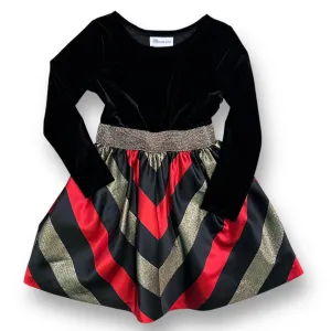 Girls Bonnie Jean Size 7 Red/Gold & Black Velvet Holiday Dress