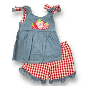 Girls Boutique Size 2 Blue & Red Strawberry Checkered 2-Pc Outfit