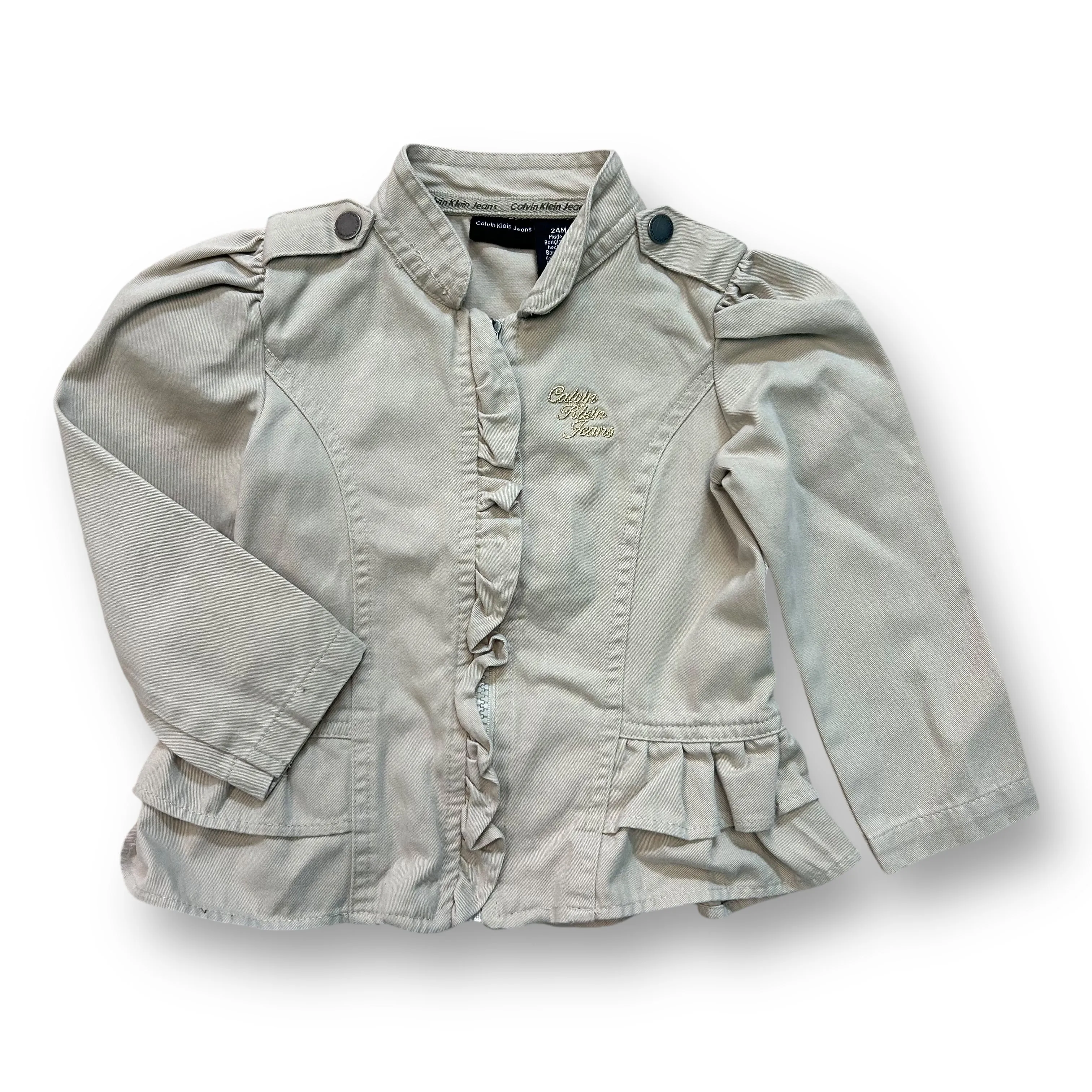 Girls Calvin Klein Jeans Size 24 Months Khaki Long Sleeve Ruffle Jacket