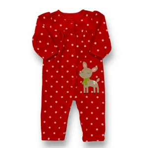 Girls Carter's Size 12 Months Red & White Polka Dot Reindeer Fleece One-Piece