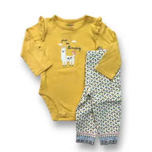Girls Carter's Size 12 Months Yellow & Gray Llama Printed 2-Pc Outfit