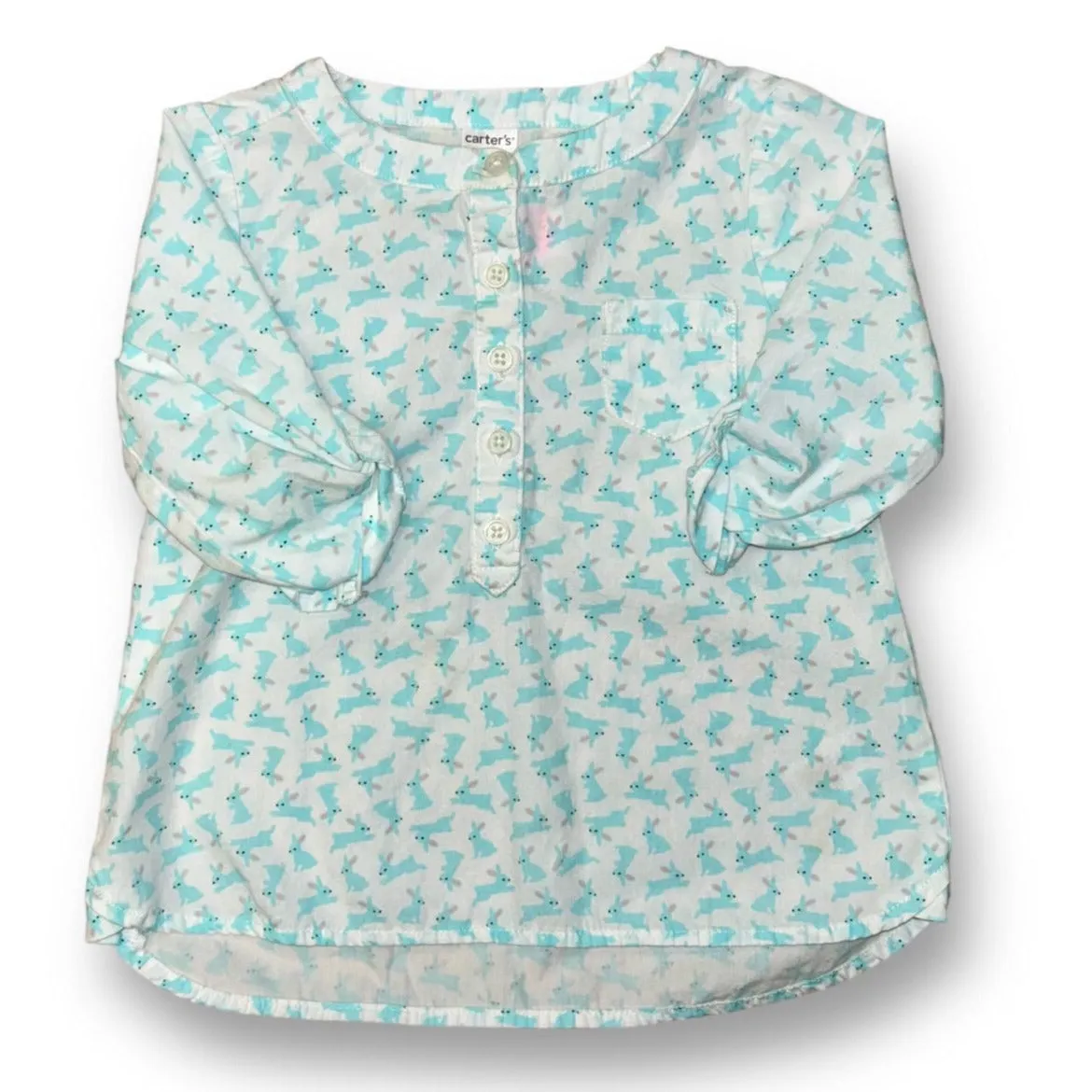 Girls Carter's Size 18 Months Blue & White Bunnies Button Down Blouse